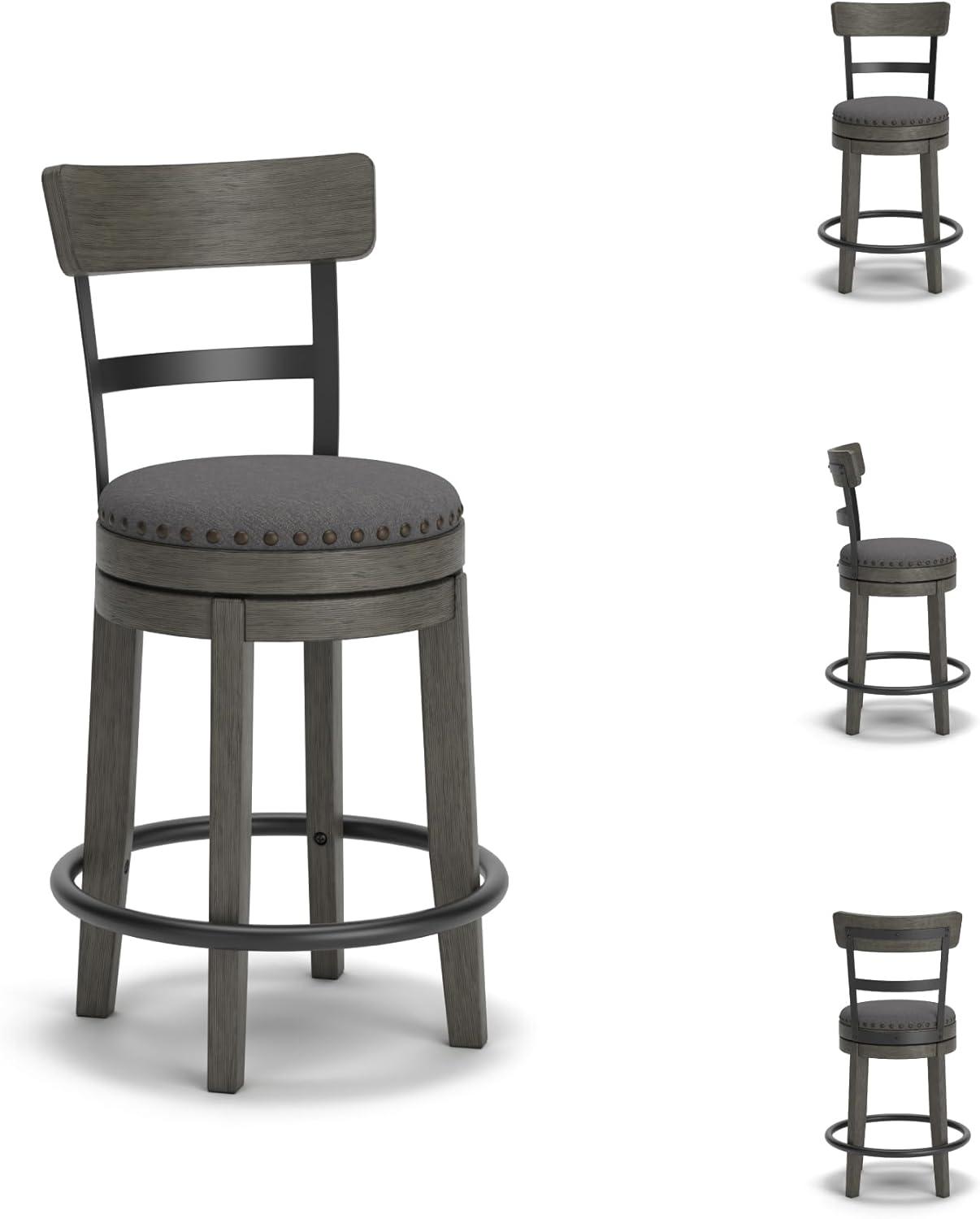 imageSignature Design by Ashley Valebeck 24quot Counter Height Upholstered Swivel Stool White ampamp BlackDark Gray