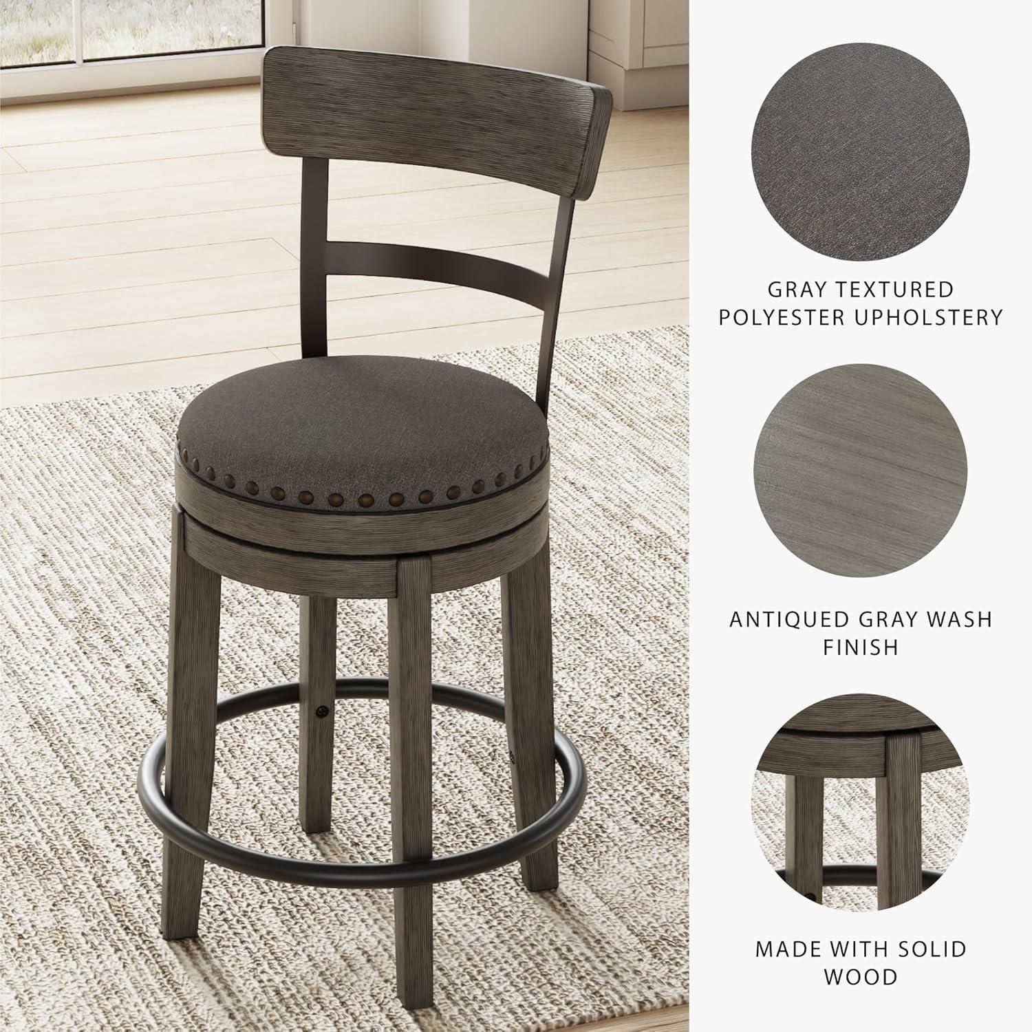 imageSignature Design by Ashley Valebeck 24quot Counter Height Upholstered Swivel Stool White ampamp BlackDark Gray