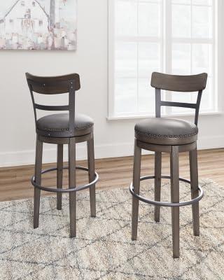 imageSignature Design by Ashley Valebeck 24quot Counter Height Upholstered Swivel Stool White ampamp BlackDark Gray