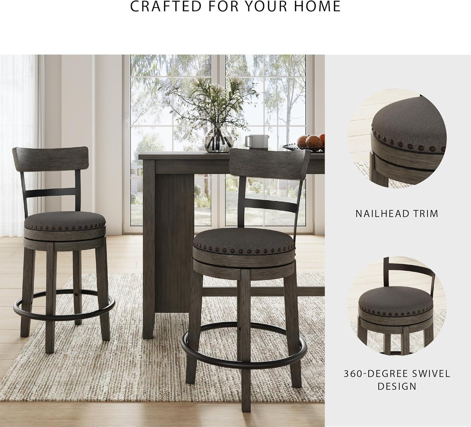 imageSignature Design by Ashley Valebeck 24quot Counter Height Upholstered Swivel Stool White ampamp BlackDark Gray