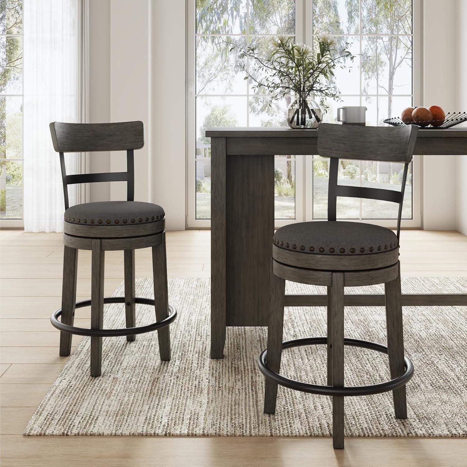 imageSignature Design by Ashley Valebeck 24quot Counter Height Upholstered Swivel Stool White ampamp BlackDark Gray