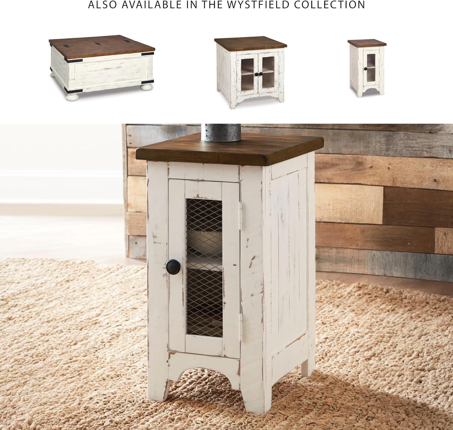 imageSignature Design by Ashley Valebeck Rustic Farmhouse Chair Side End Table with Cabinet Door Distressed BlackWhiteBrown