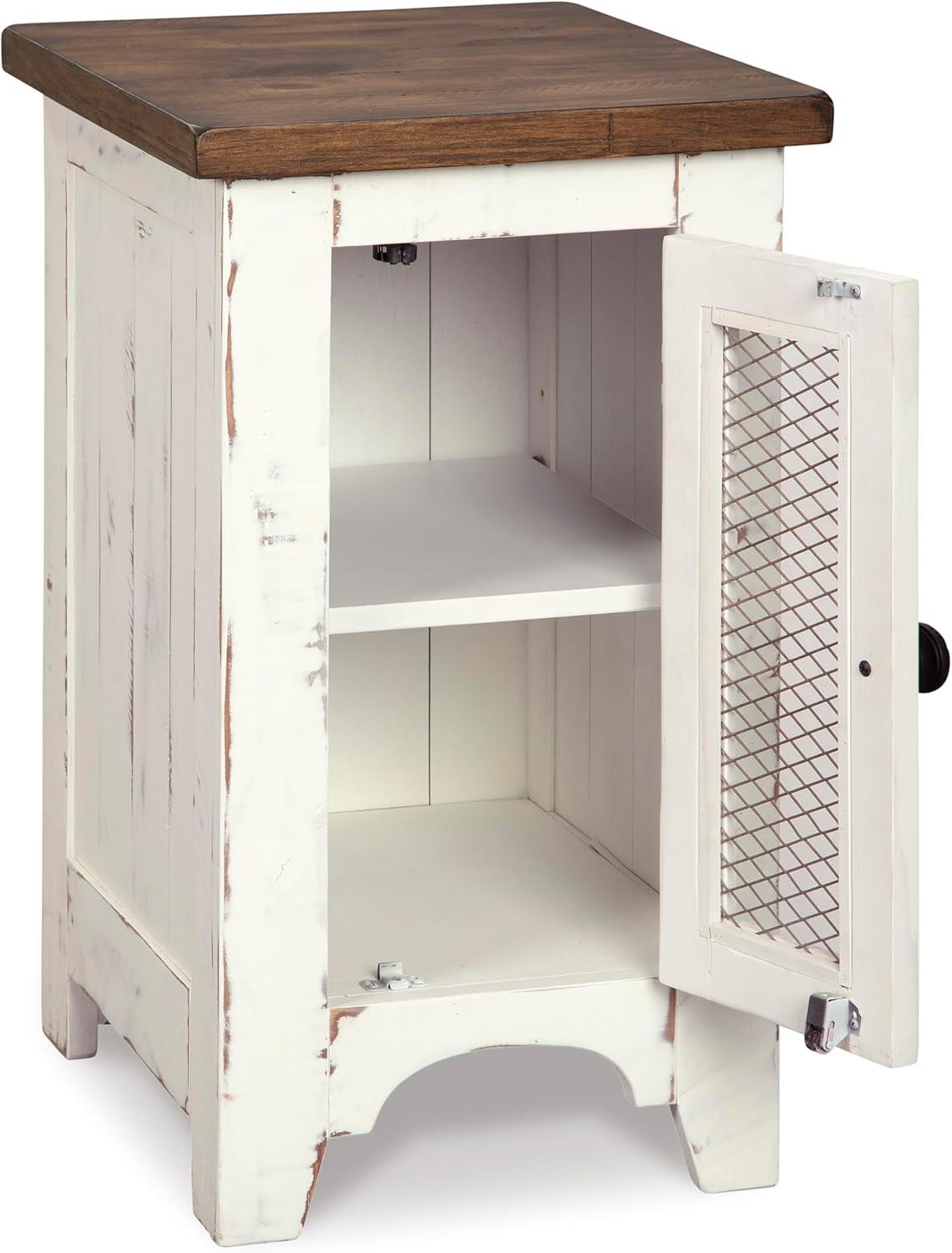 imageSignature Design by Ashley Valebeck Rustic Farmhouse Chair Side End Table with Cabinet Door Distressed BlackWhiteBrown