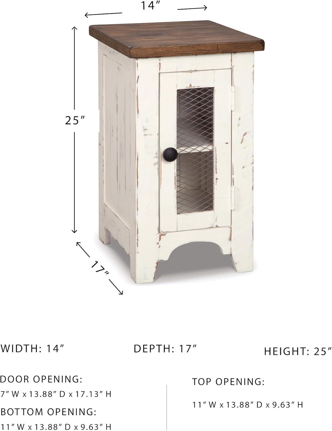 imageSignature Design by Ashley Valebeck Rustic Farmhouse Chair Side End Table with Cabinet Door Distressed BlackWhiteBrown