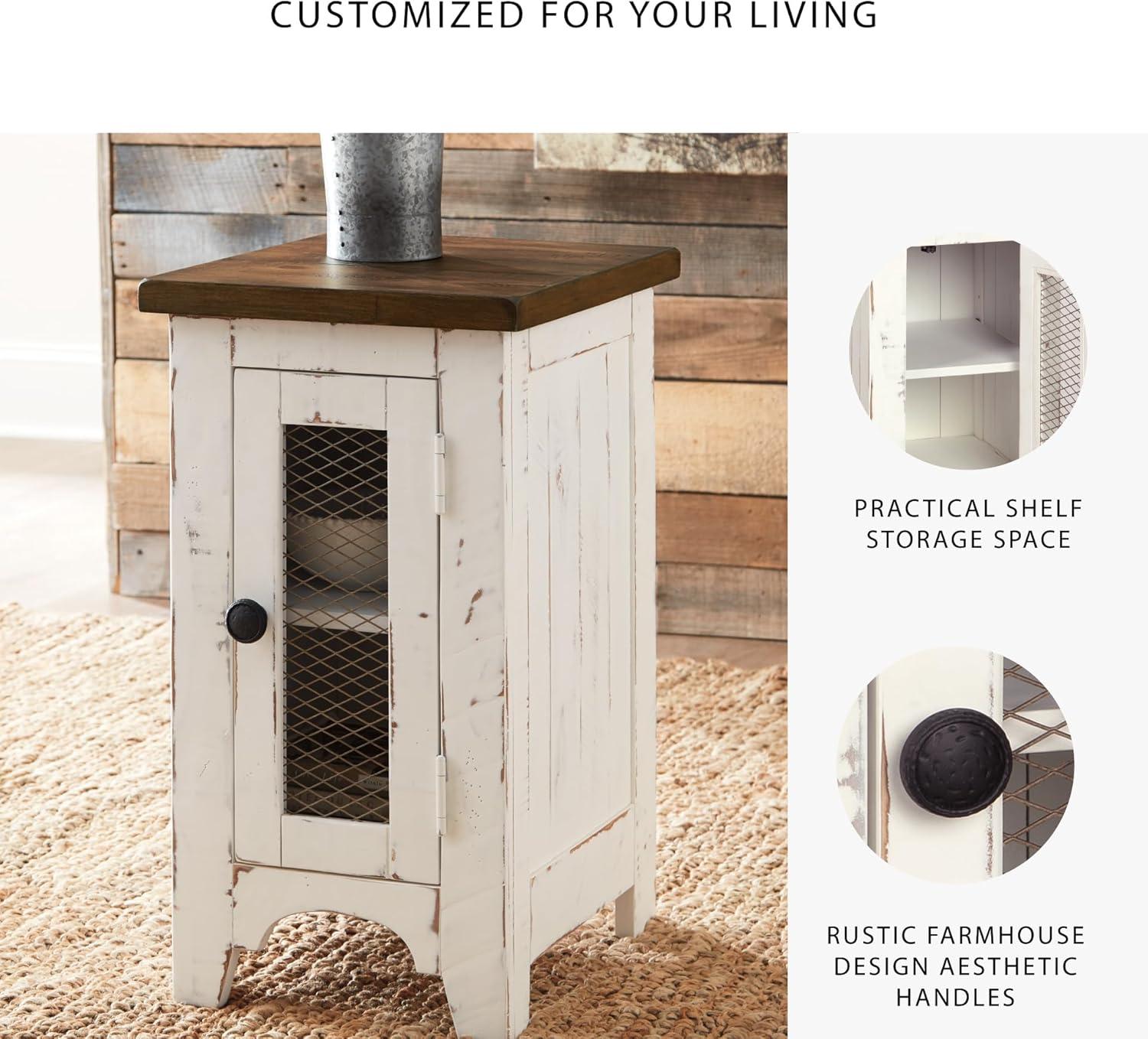 imageSignature Design by Ashley Valebeck Rustic Farmhouse Chair Side End Table with Cabinet Door Distressed BlackWhiteBrown