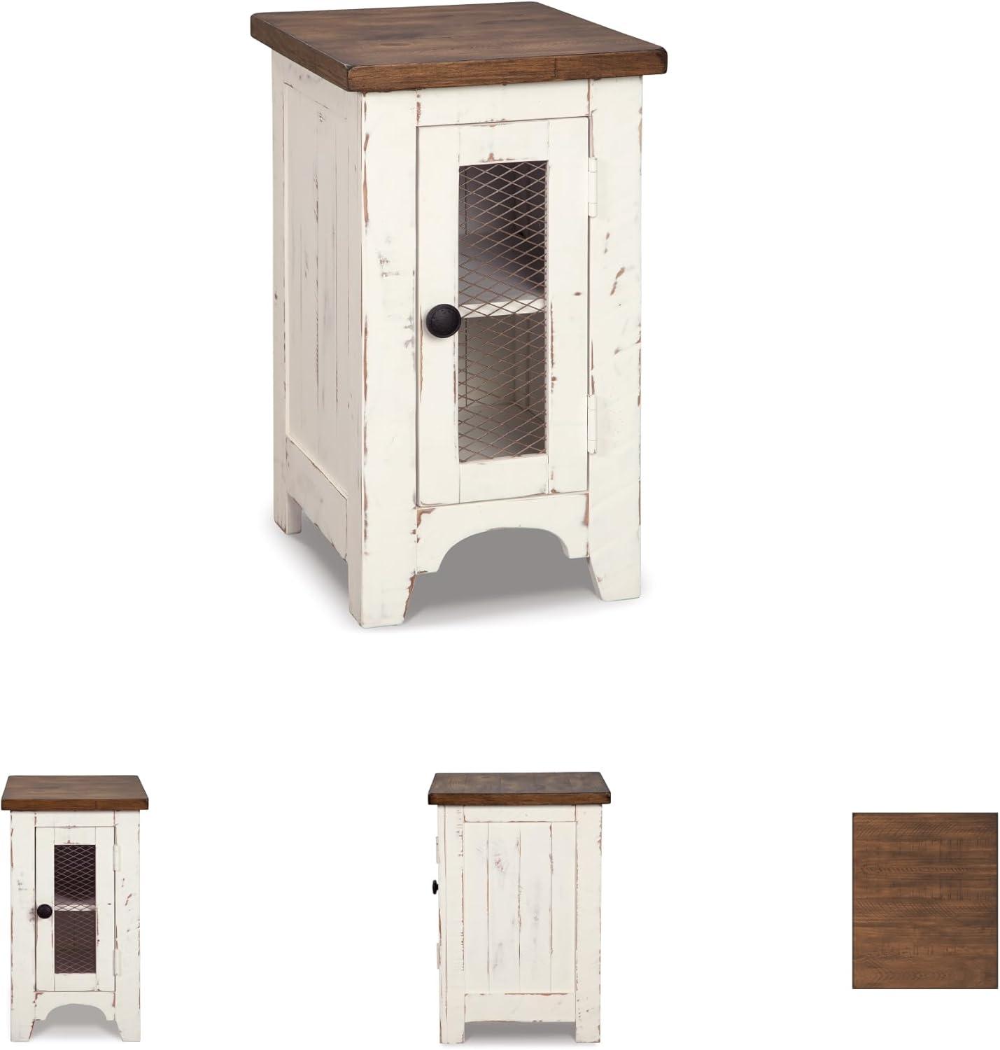 imageSignature Design by Ashley Valebeck Rustic Farmhouse Chair Side End Table with Cabinet Door Distressed BlackWhiteBrown