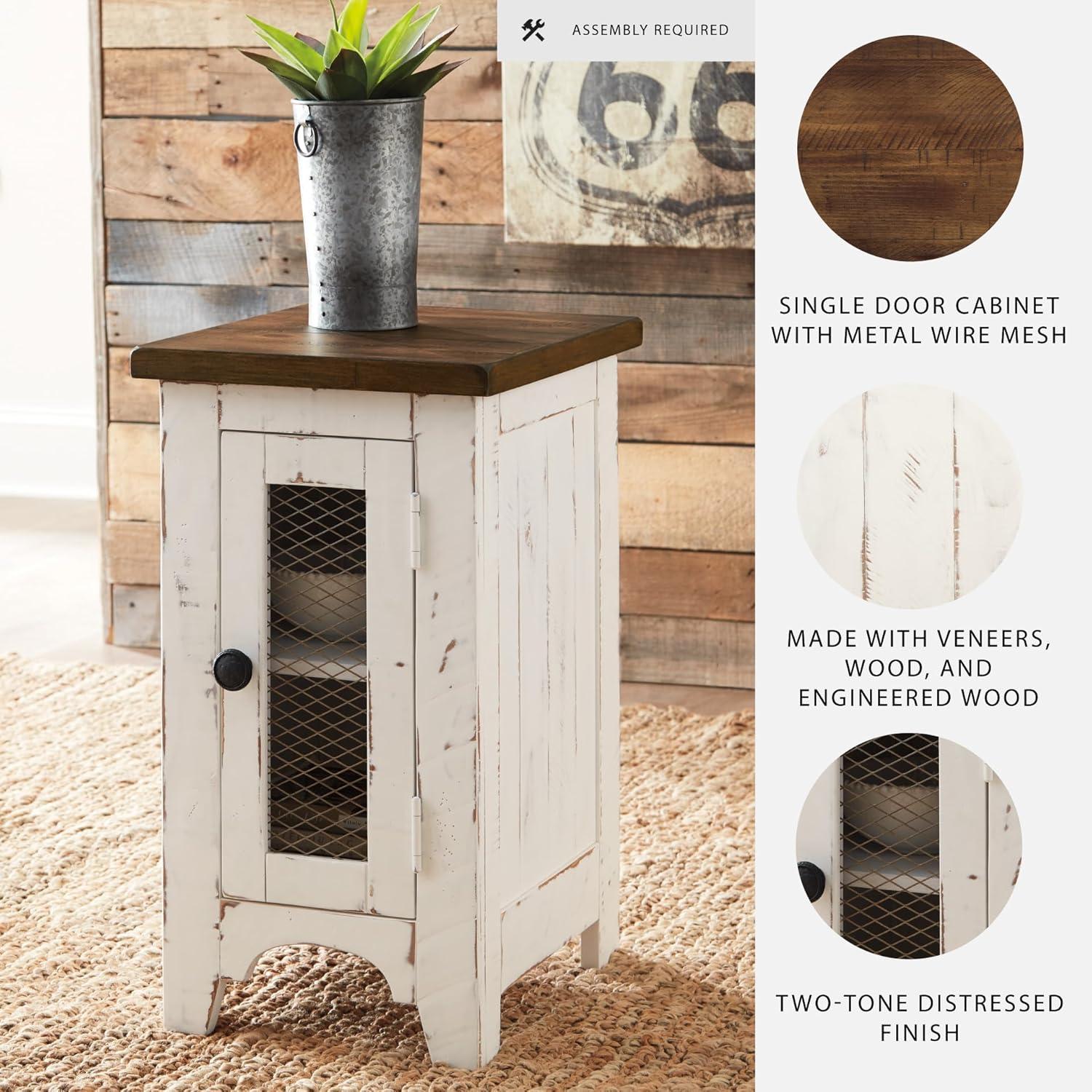 imageSignature Design by Ashley Valebeck Rustic Farmhouse Chair Side End Table with Cabinet Door Distressed BlackWhiteBrown