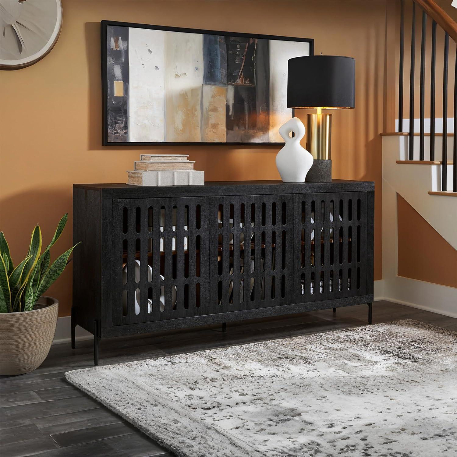 imageSignature Design by Ashley Vallisburg Casual Accent Cabinet with 3 Doors and Adjustable Shelves Black ampamp Light Brown