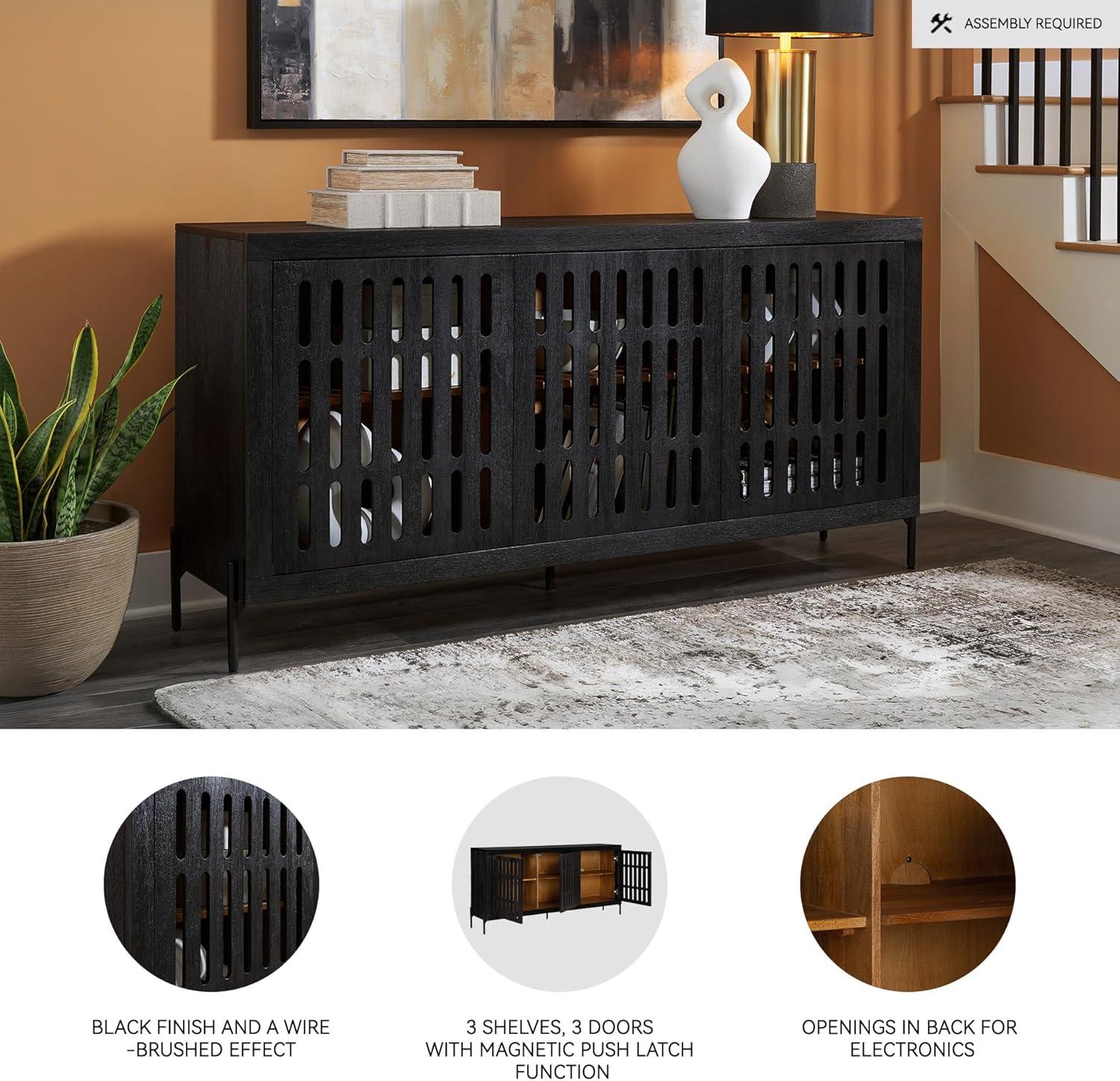 imageSignature Design by Ashley Vallisburg Casual Accent Cabinet with 3 Doors and Adjustable Shelves Black ampamp Light Brown