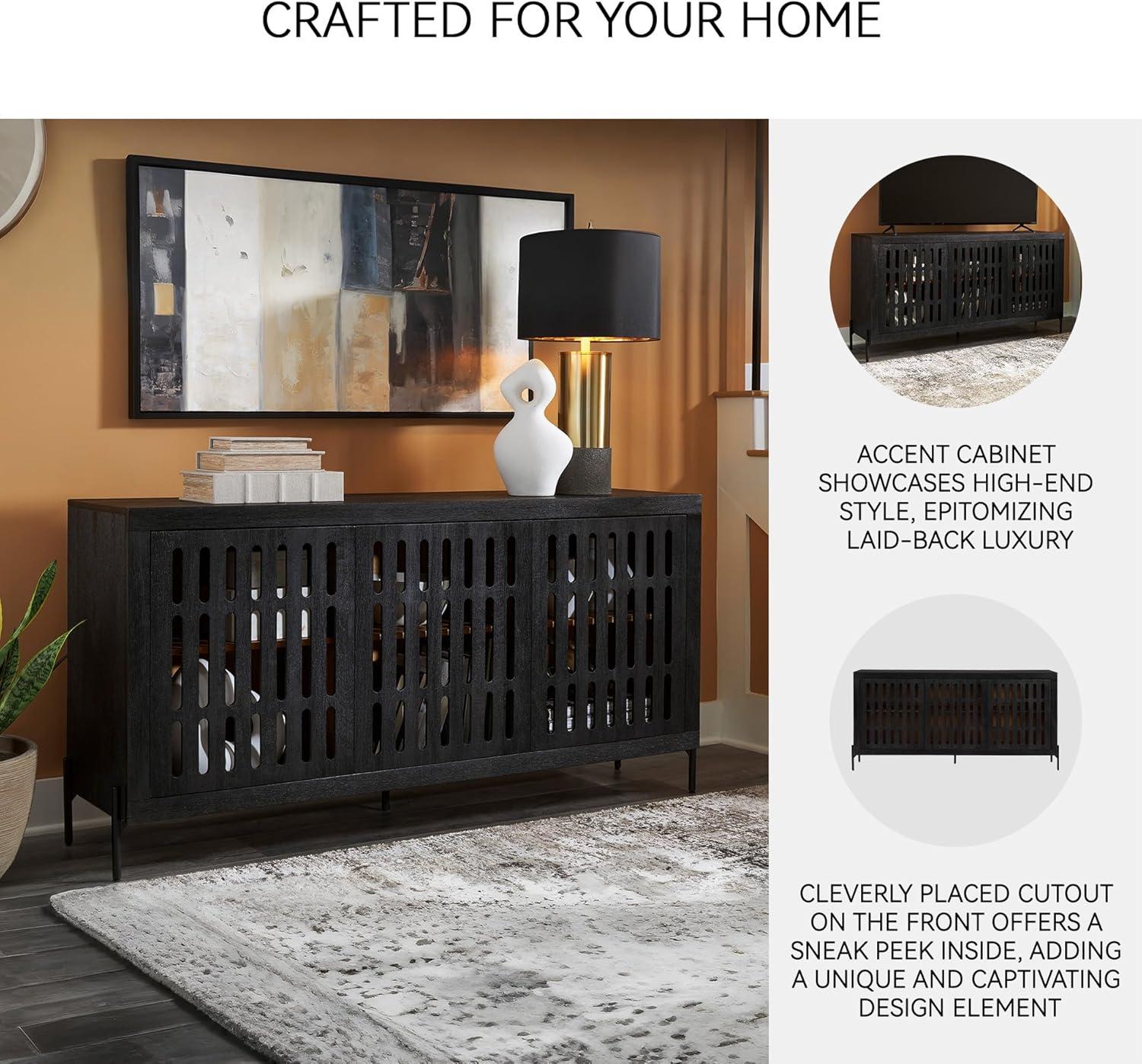 imageSignature Design by Ashley Vallisburg Casual Accent Cabinet with 3 Doors and Adjustable Shelves Black ampamp Light Brown