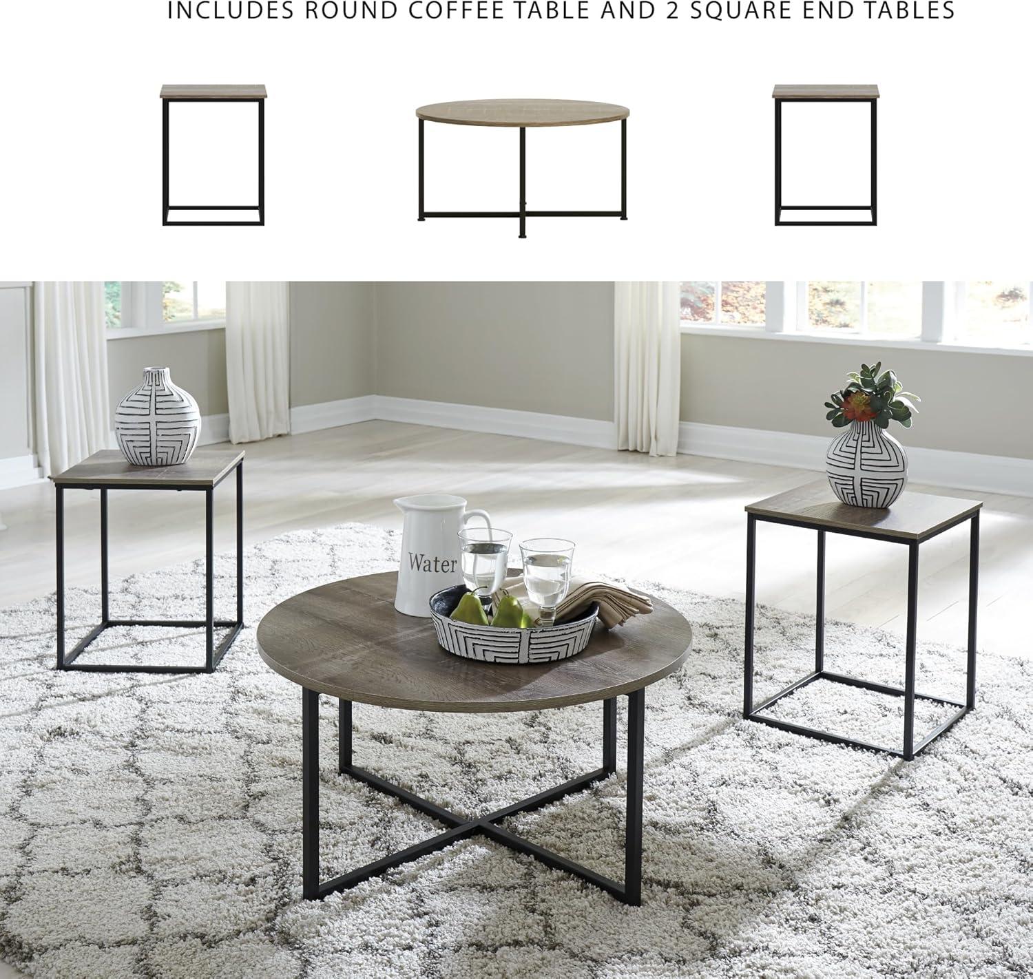 imageSignature Design by Ashley Wadeworth Urban Wood Grain 3Piece Table Set Includes 1 Coffee Table and 2 End Tables Brown ampamp BlackBrown