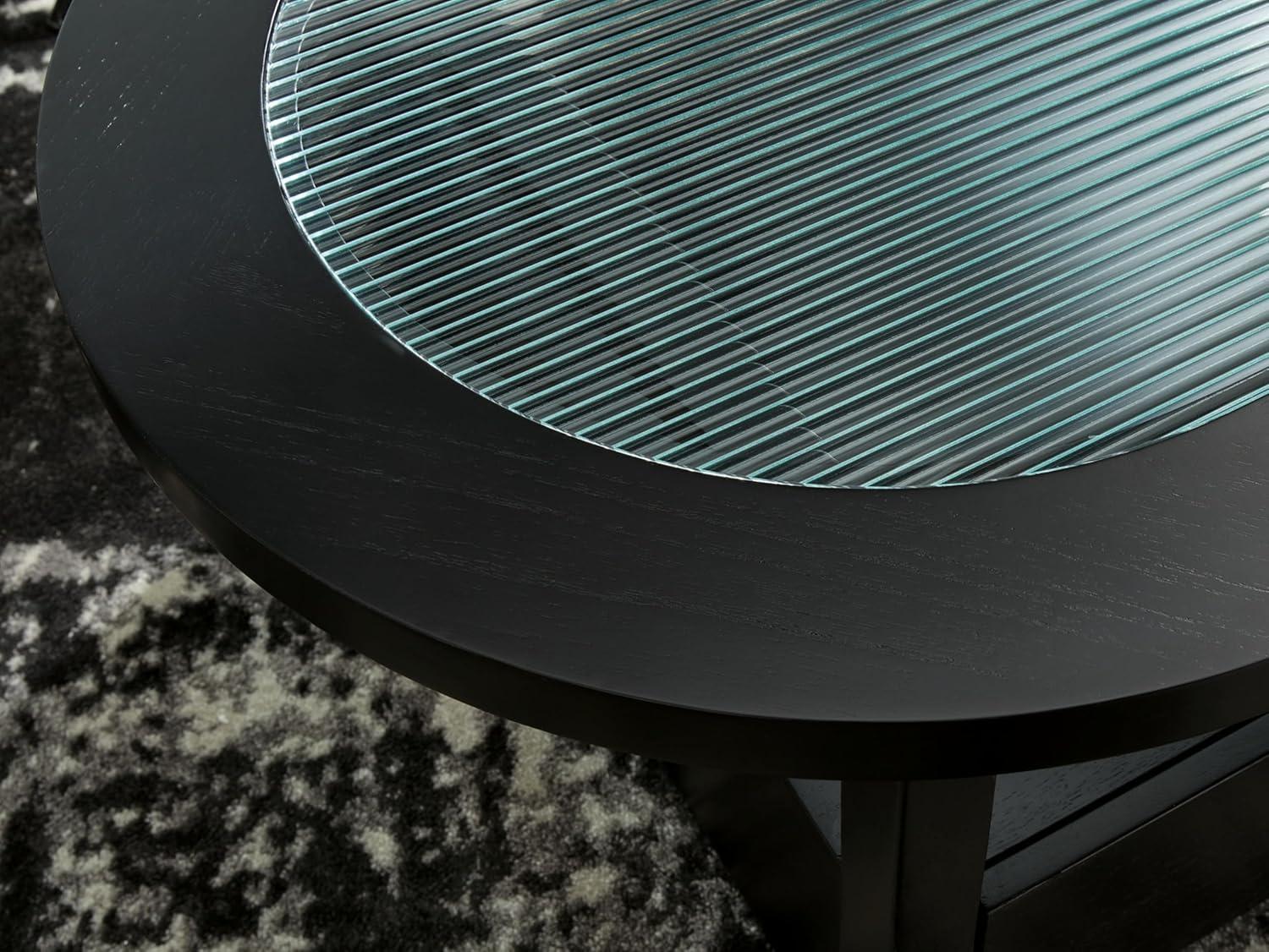 imageSignature Design by Ashley Winbardi Industrial GlassTabletop Coffee Table with Casters and Open Shelf Black