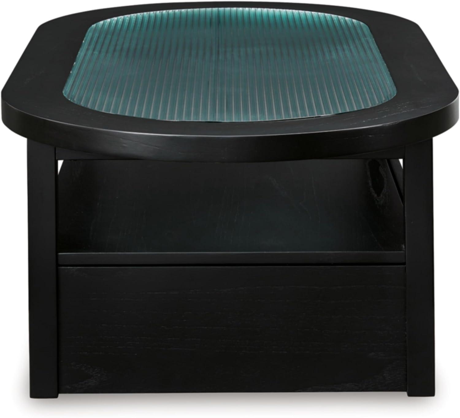 imageSignature Design by Ashley Winbardi Industrial GlassTabletop Coffee Table with Casters and Open Shelf Black