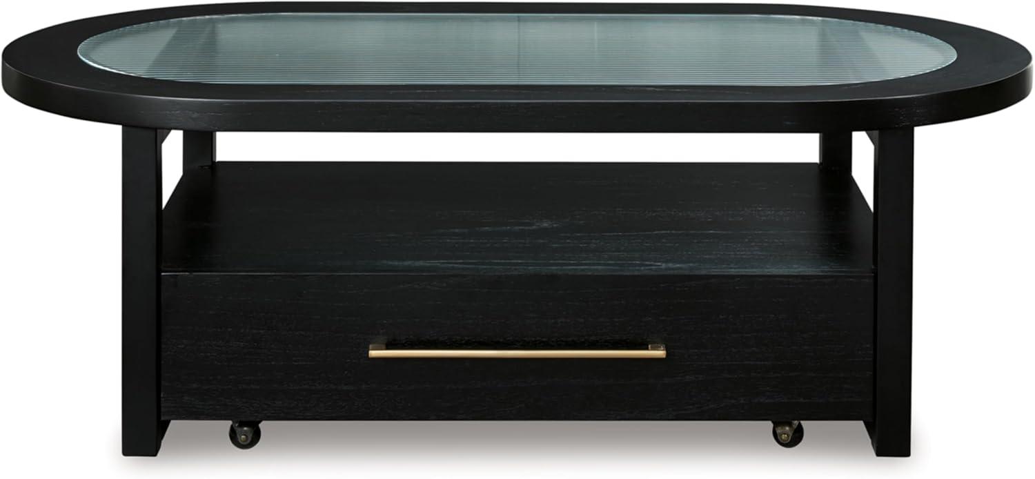 imageSignature Design by Ashley Winbardi Industrial GlassTabletop Coffee Table with Casters and Open Shelf Black