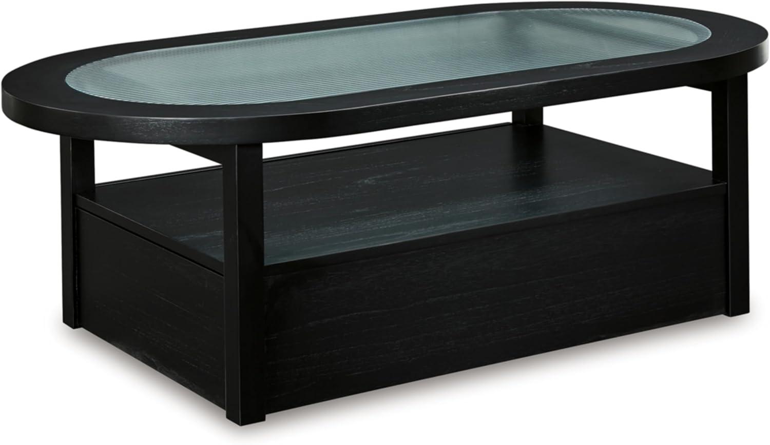 imageSignature Design by Ashley Winbardi Industrial GlassTabletop Coffee Table with Casters and Open Shelf Black