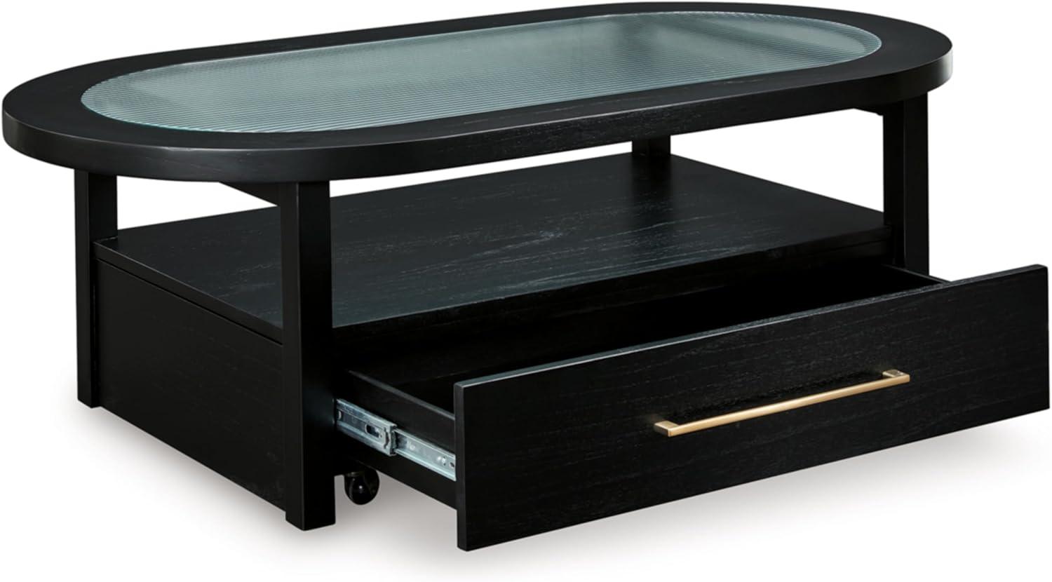 imageSignature Design by Ashley Winbardi Industrial GlassTabletop Coffee Table with Casters and Open Shelf Black