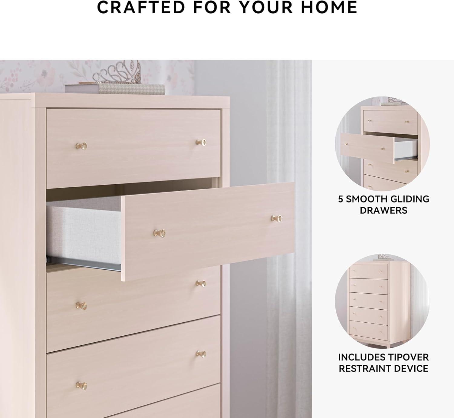 imageSignature Design by Ashley Wistenpine Modern 5Drawer Chest of Drawers with Safety Stop Pink5 Drawer Chest
