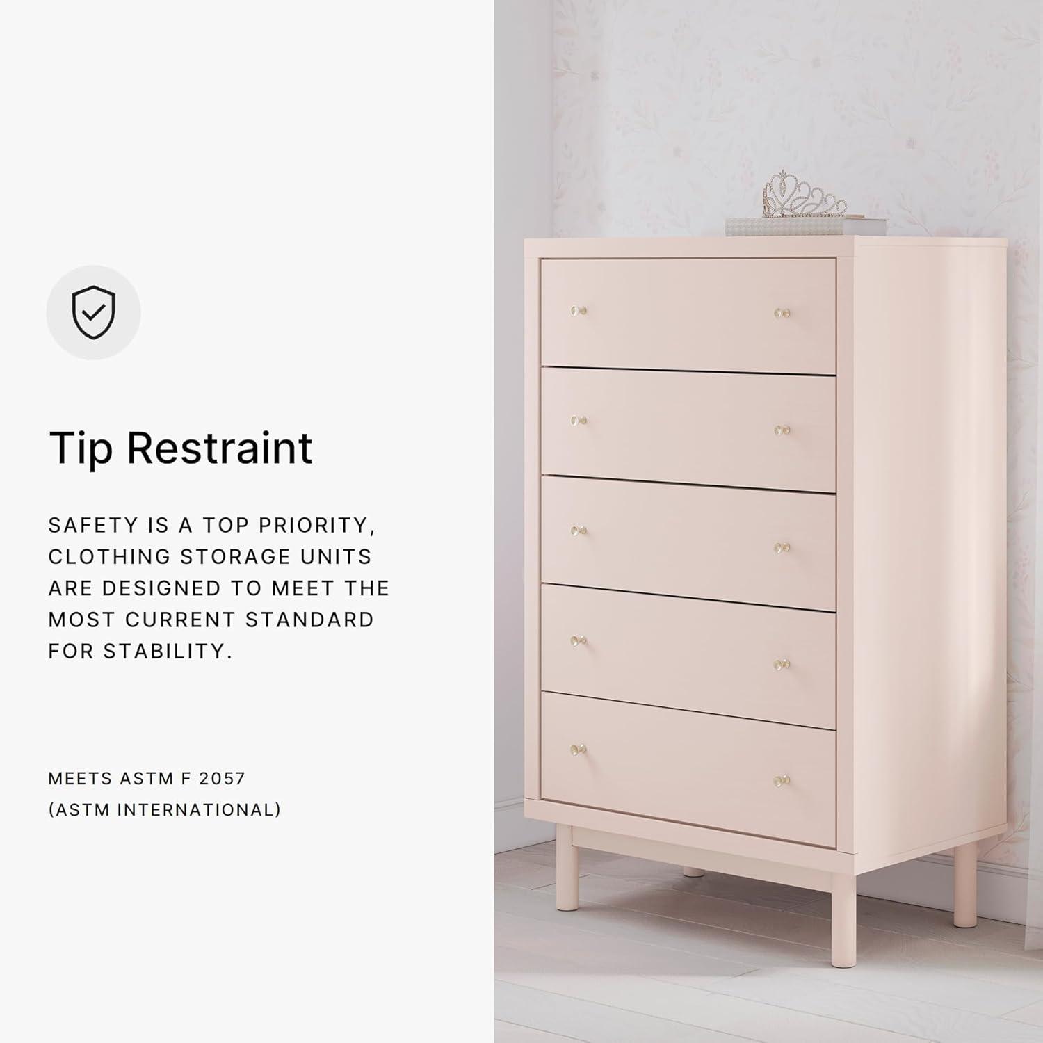 imageSignature Design by Ashley Wistenpine Modern 5Drawer Chest of Drawers with Safety Stop Pink5 Drawer Chest