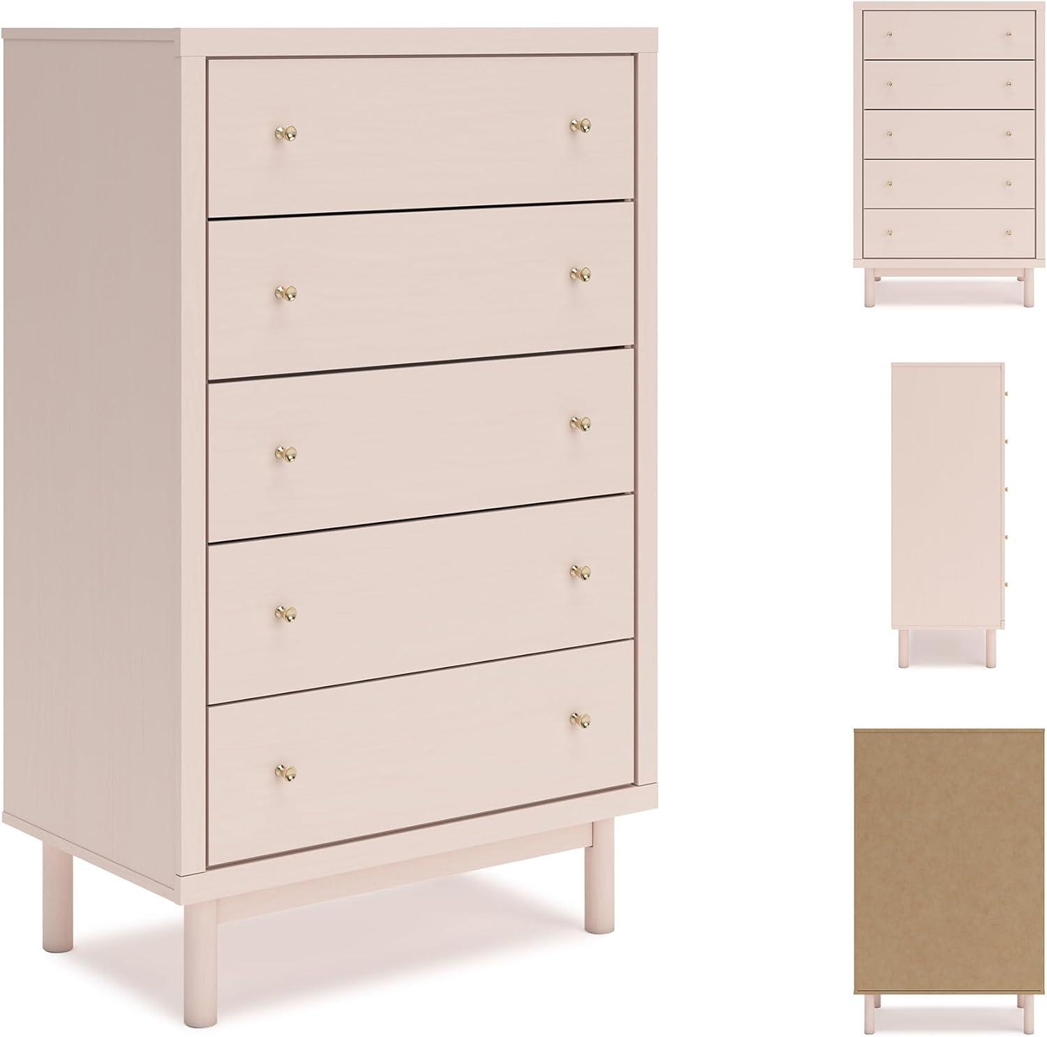 imageSignature Design by Ashley Wistenpine Modern 5Drawer Chest of Drawers with Safety Stop Pink5 Drawer Chest