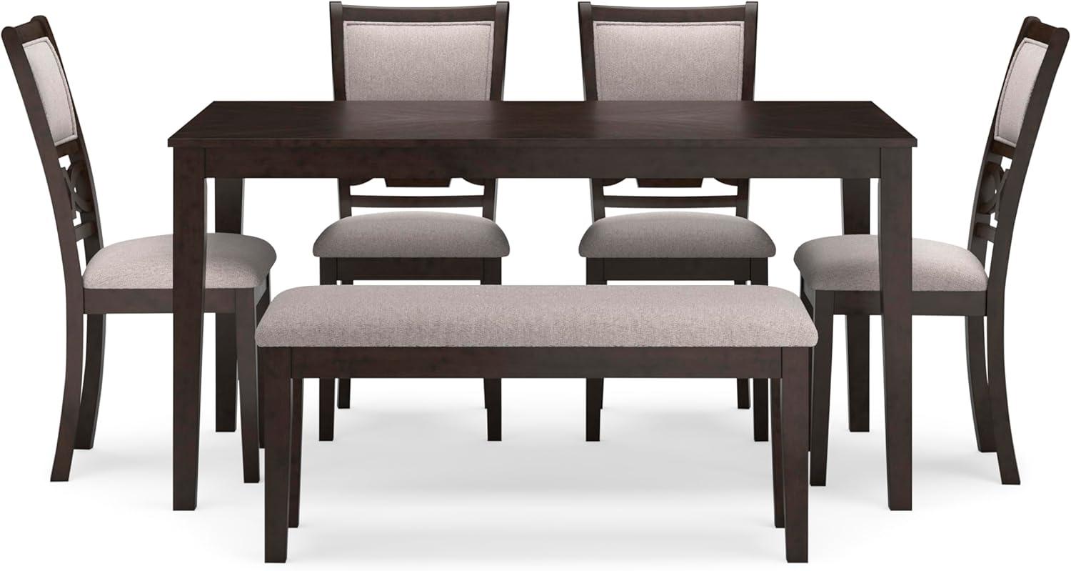 imageSignature Design by Ashley Wrenning Modern Diamond Patterned Dining Table with 4 Upholstered Chairs and Bench Set of 6 Gray ampamp Light GrayBrown