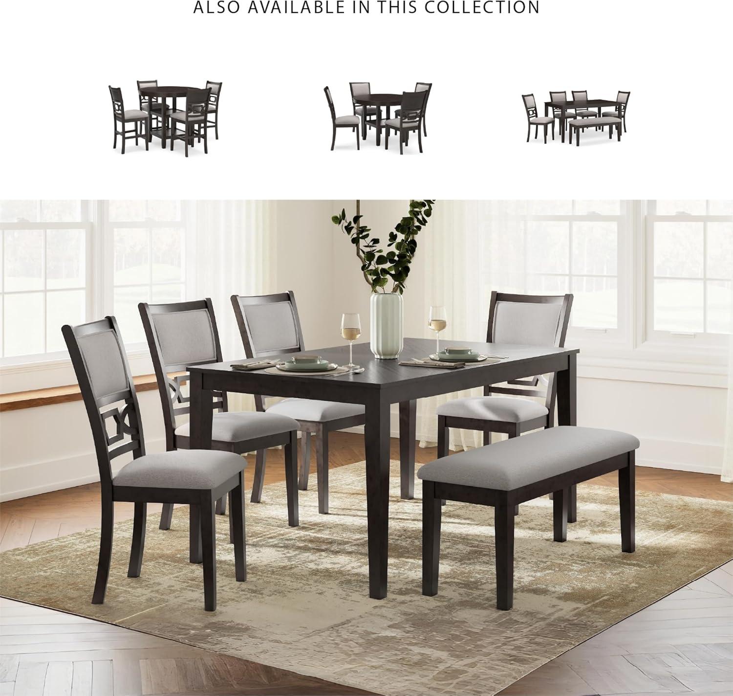 imageSignature Design by Ashley Wrenning Modern Diamond Patterned Dining Table with 4 Upholstered Chairs and Bench Set of 6 Gray ampamp Light GrayBrown