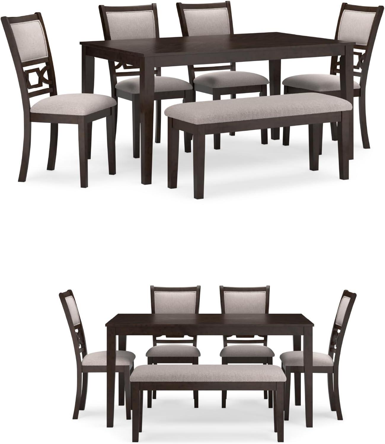 imageSignature Design by Ashley Wrenning Modern Diamond Patterned Dining Table with 4 Upholstered Chairs and Bench Set of 6 Gray ampamp Light GrayBrown