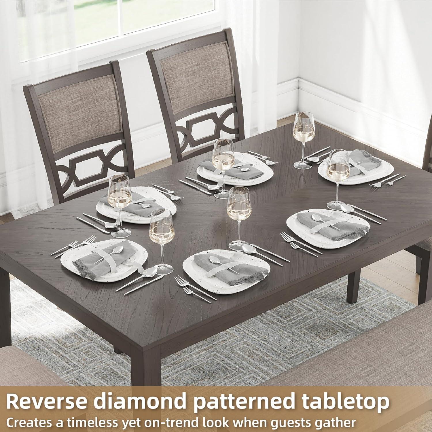 imageSignature Design by Ashley Wrenning Modern Diamond Patterned Dining Table with 4 Upholstered Chairs and Bench Set of 6 Gray ampamp Light GrayGrey