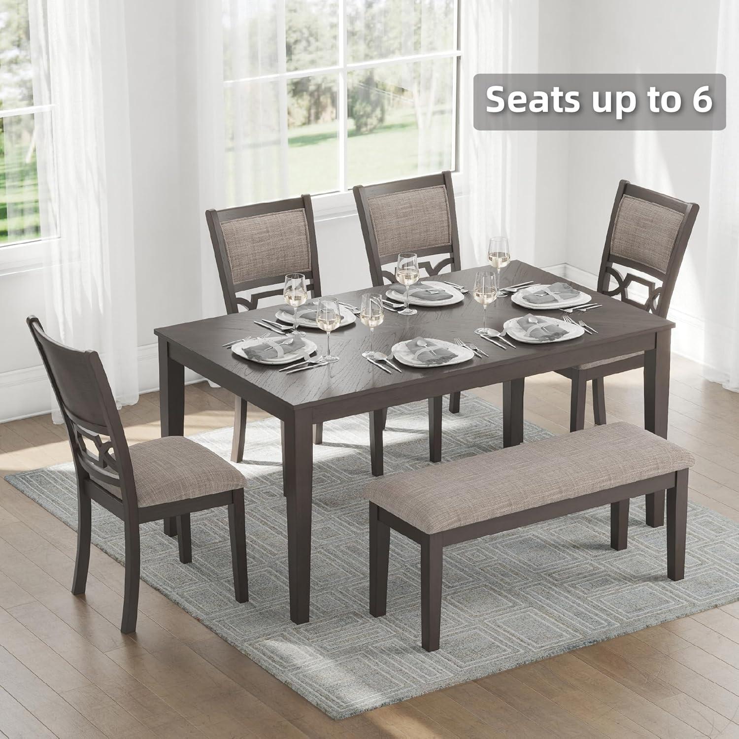 imageSignature Design by Ashley Wrenning Modern Diamond Patterned Dining Table with 4 Upholstered Chairs and Bench Set of 6 Gray ampamp Light GrayGrey