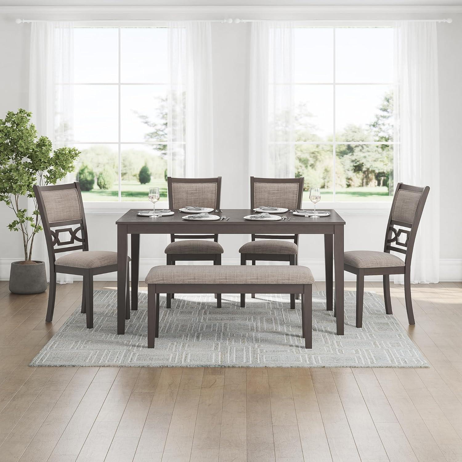 imageSignature Design by Ashley Wrenning Modern Diamond Patterned Dining Table with 4 Upholstered Chairs and Bench Set of 6 Gray ampamp Light GrayGrey