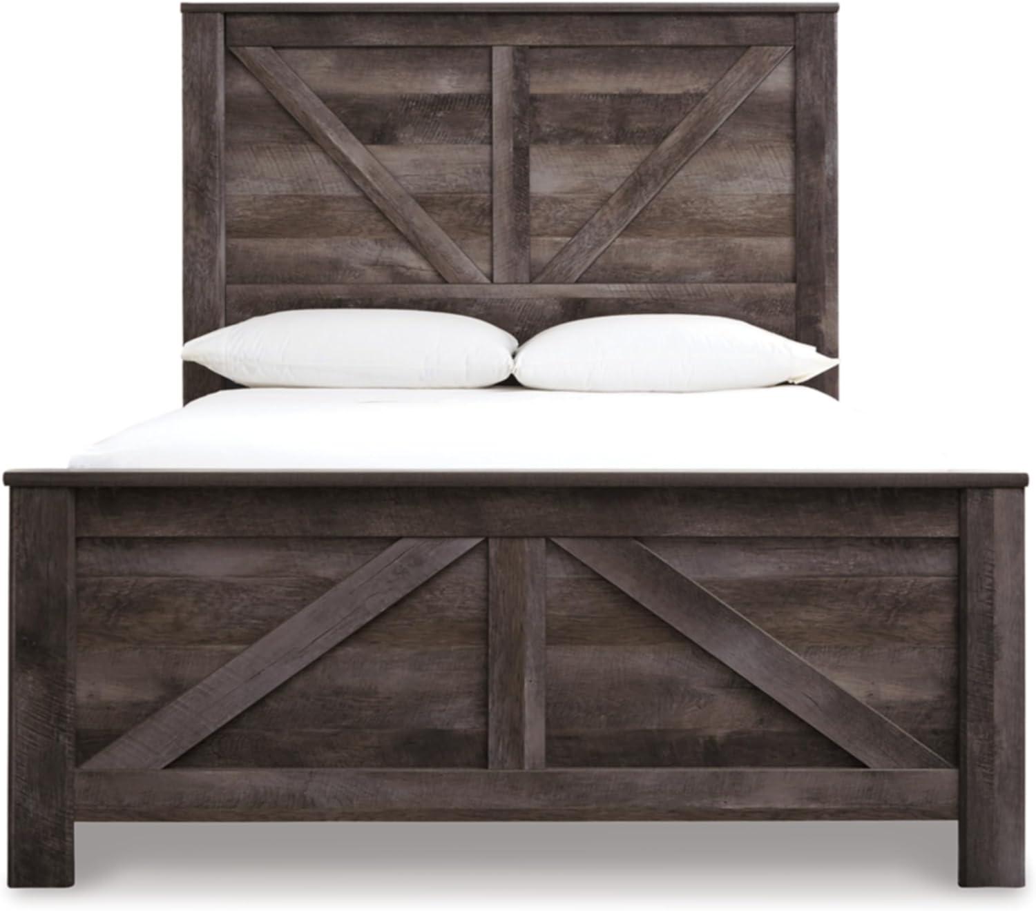 imageSignature Design by Ashley Wynnlow Rustic Queen Crossbuck Panel Bed with Metal Slats Foundation or Box Spring Needed Gray