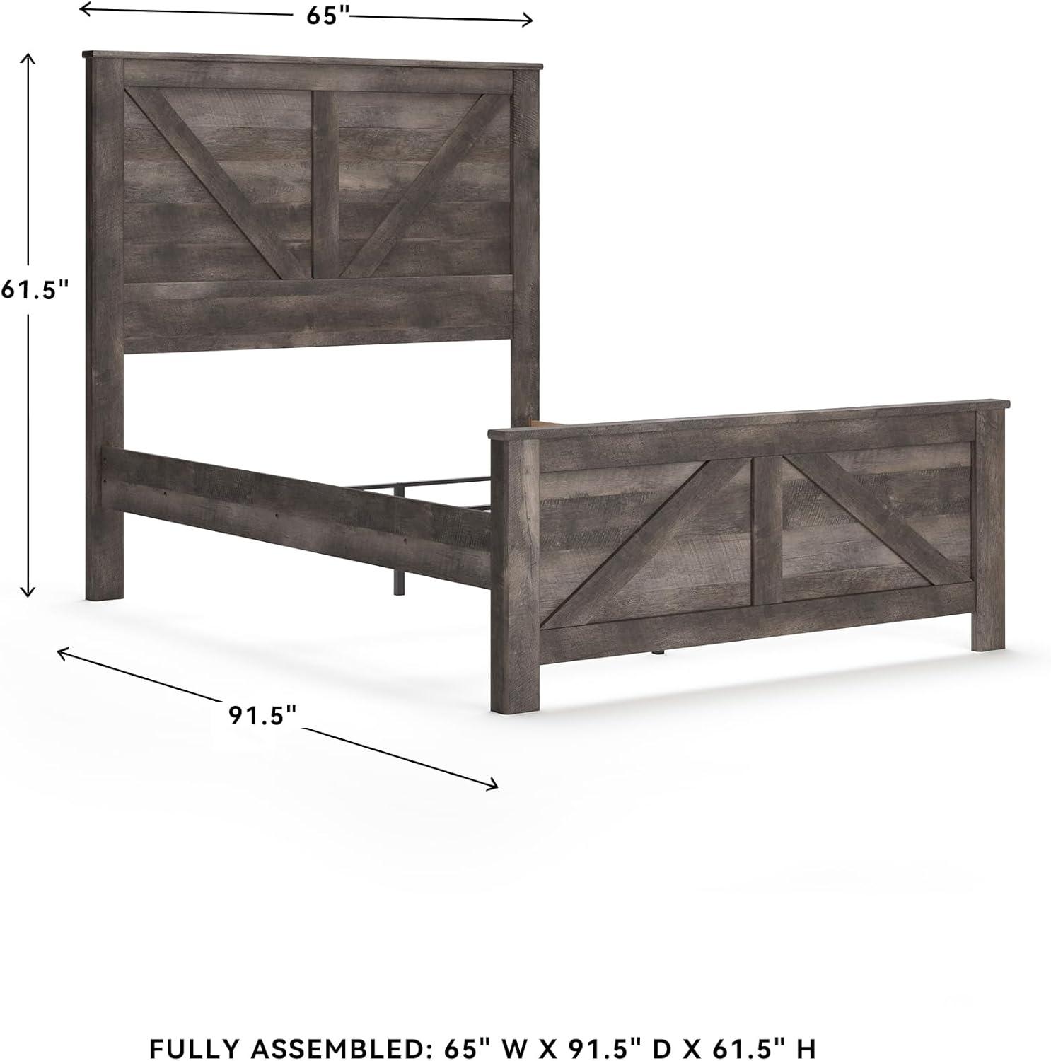 imageSignature Design by Ashley Wynnlow Rustic Queen Crossbuck Panel Bed with Metal Slats Foundation or Box Spring Needed Gray