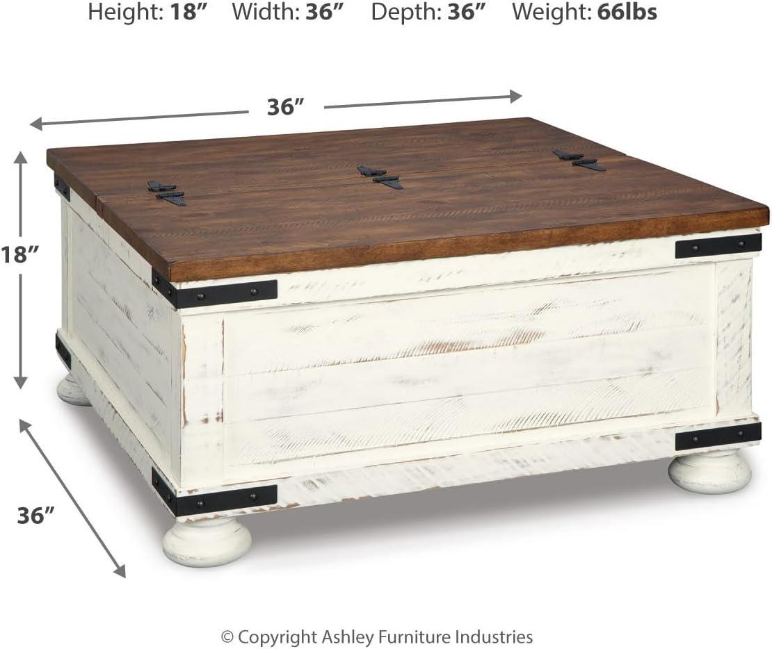 imageSignature Design by Ashley Wystfield Farmhouse Square Storage Coffee Table with Hinged Lift Top Distressed WhiteWhite
