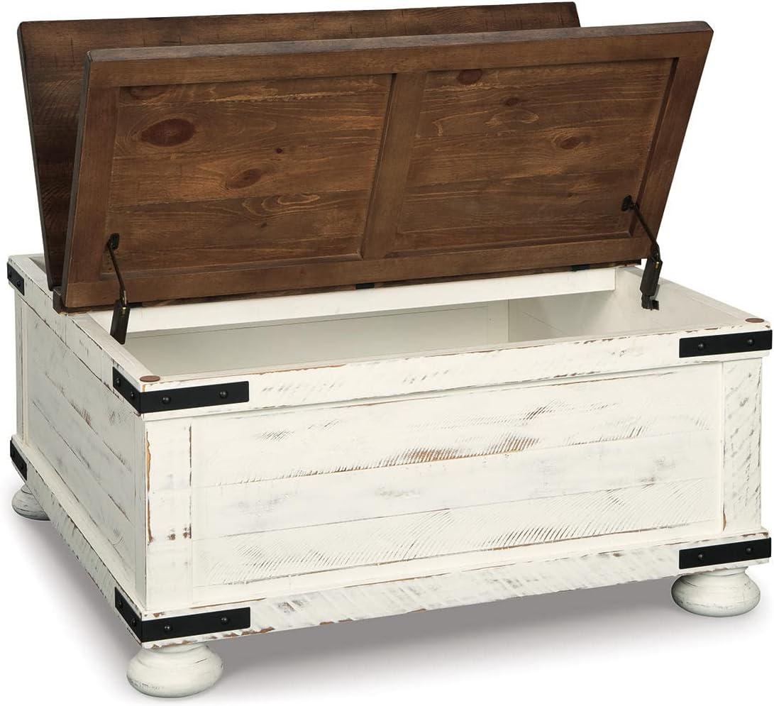 imageSignature Design by Ashley Wystfield Farmhouse Square Storage Coffee Table with Hinged Lift Top Distressed WhiteWhite