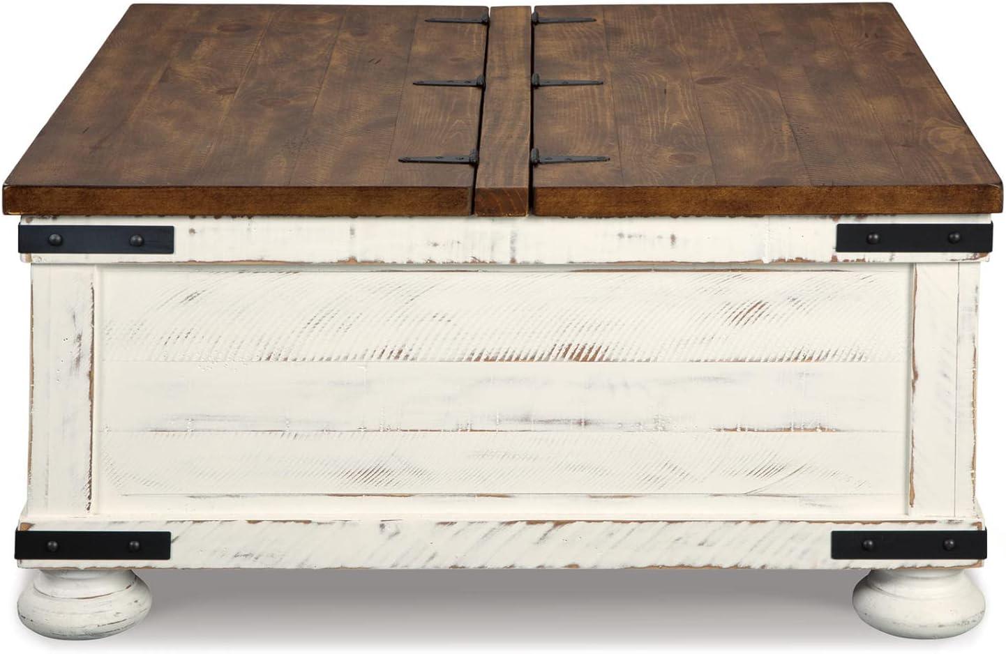 imageSignature Design by Ashley Wystfield Farmhouse Square Storage Coffee Table with Hinged Lift Top Distressed WhiteWhite