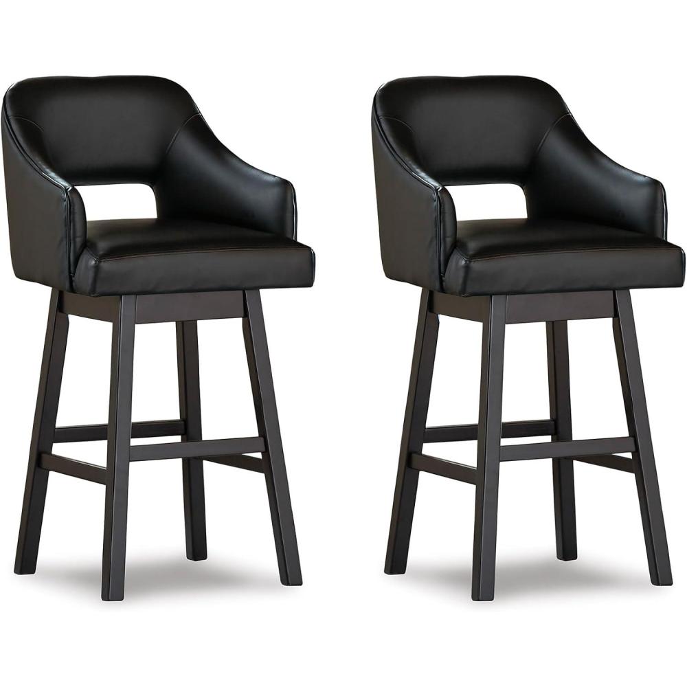 imageSignature Design by Ashley 25quot Tallenger Modern Upholstered Swivel Counter Height Barstool Set of 2 Black ampamp Dark BrownBlack