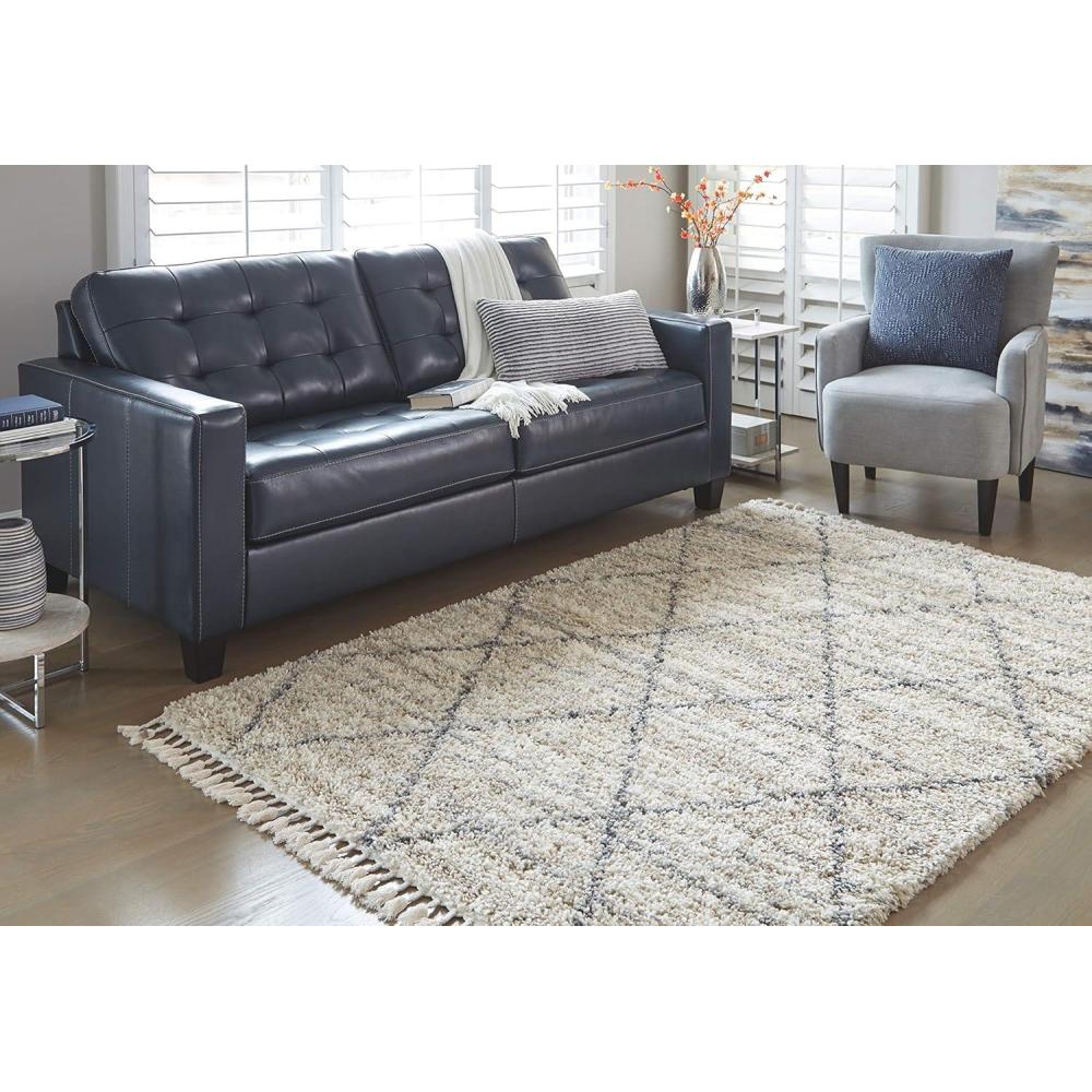 imageSignature Design by Ashley Abdalah Transitional 5 x 7 40mm Pile Rug with Marbled Effect ampamp Variegated Gate Pattern Beige ampamp Gray5 x 7 Rectangular