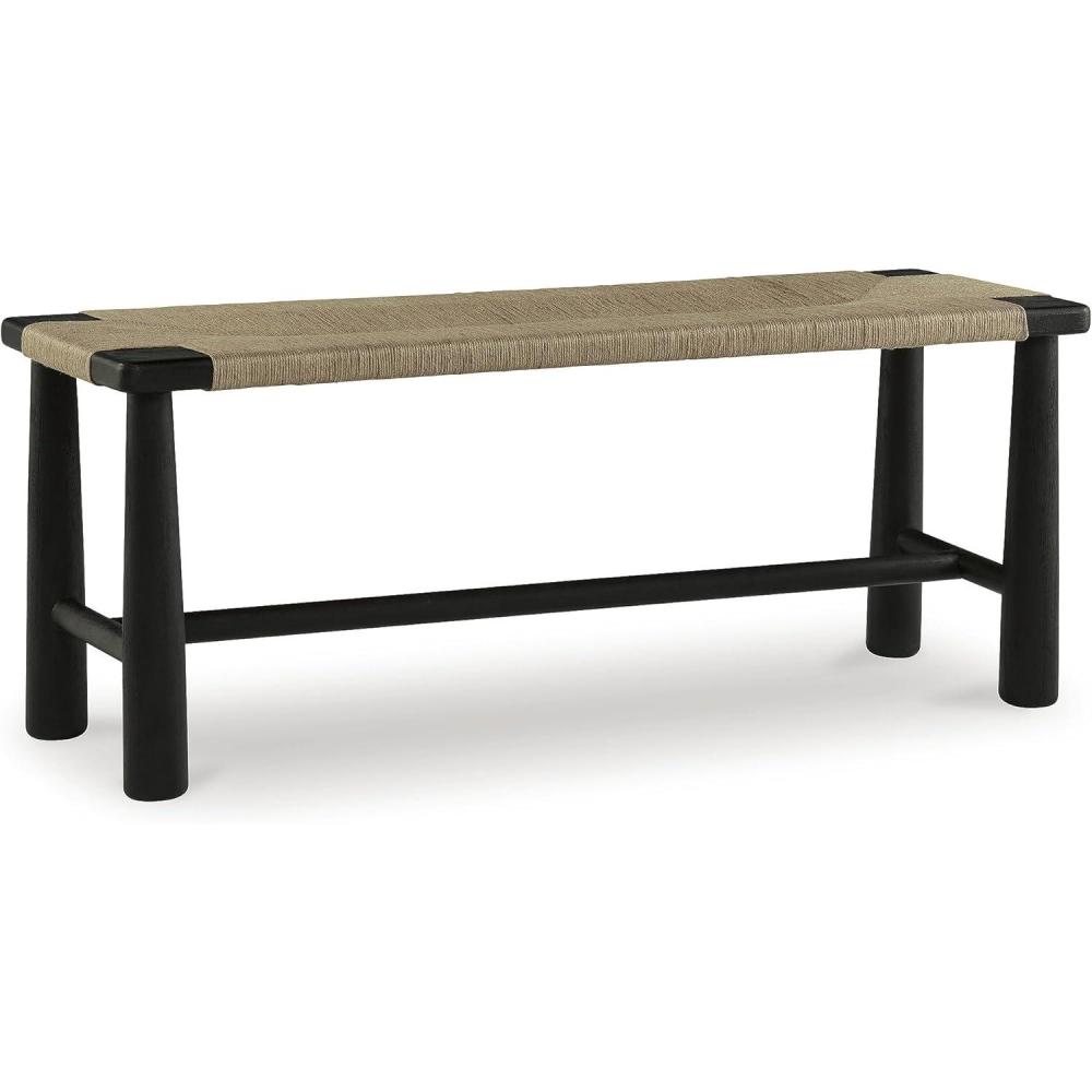 imageSignature Design by Ashley Acerman Casual Upholstered Accent Bench in Handwoven Jute Black ampamp Light Brown