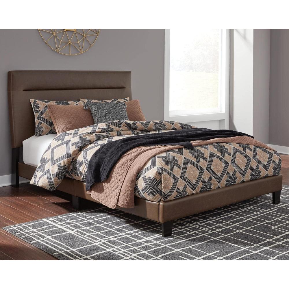 imageSignature Design by Ashley Adelloni Modern Upholstered Platform Bed with Adjustable Height Headboard King Brown
