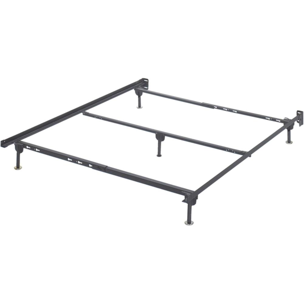 imageSignature Design by Ashley Adjustable Metal Bolt on Bed Base Frame with Protective Floor Glides Queen BlackQueen