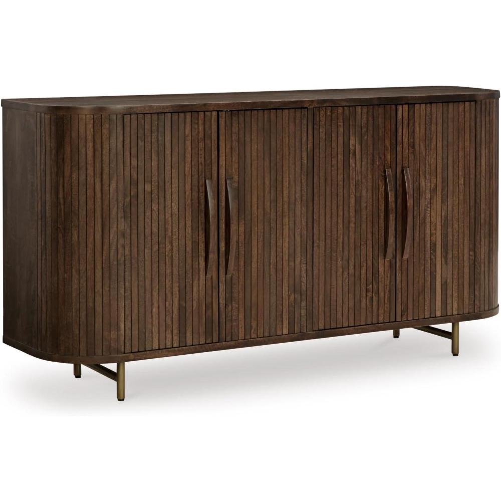 imageSignature Design by Ashley Amickly Contemporary 4Door Accent Cabinet with 2 Shelves Cord Management and Fluted Design Dark Brown