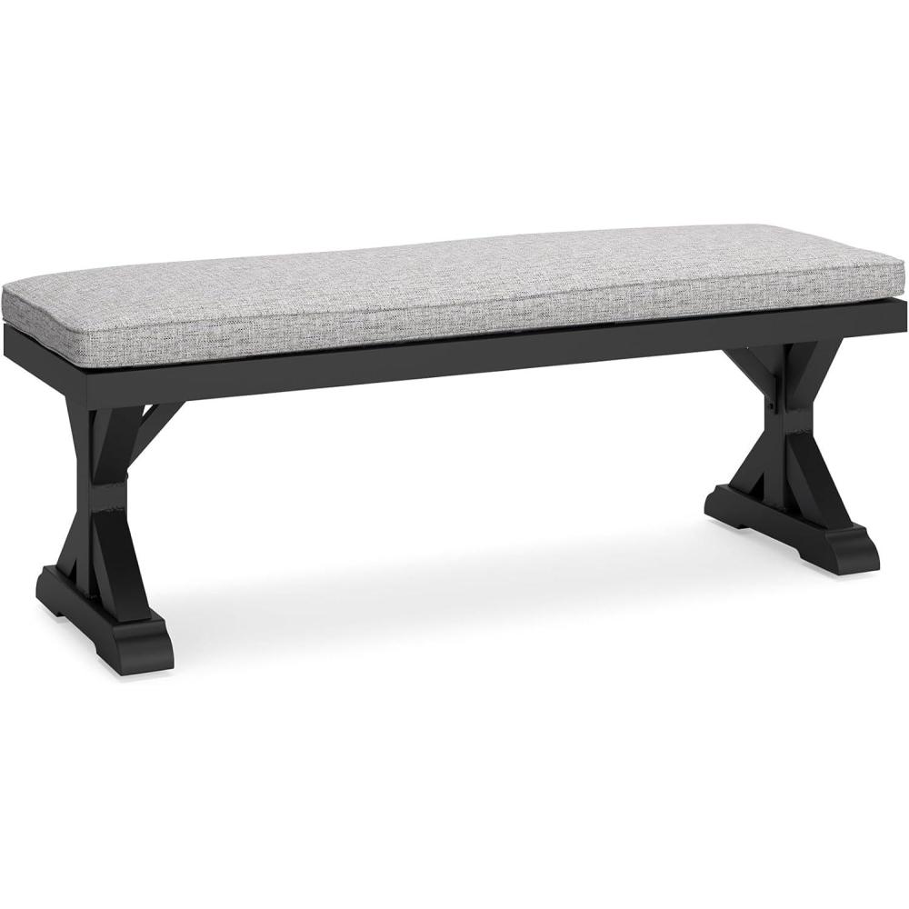 imageSignature Design by Ashley Beachcroft Patio Farmhouse Outdoor Upholstered Dining BenchNuvella Weather Resistant Fabric BeigeBlack