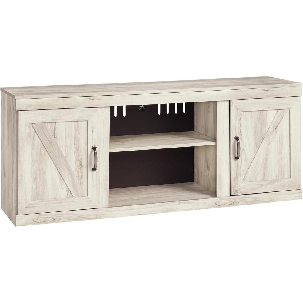 imageSignature Design by Ashley Bellaby Farmhouse Large TV Stand up to 60quot with 3 Adjustable Shelves and Fireplace Option WhiteWhitewash