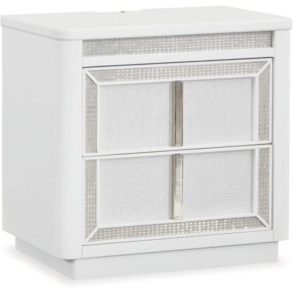 imageSignature Design by Ashley Blairhurst 3 Drawer Nightstand with USB Charging 2875quot Tall Light Grayish BrownWhiteSilver