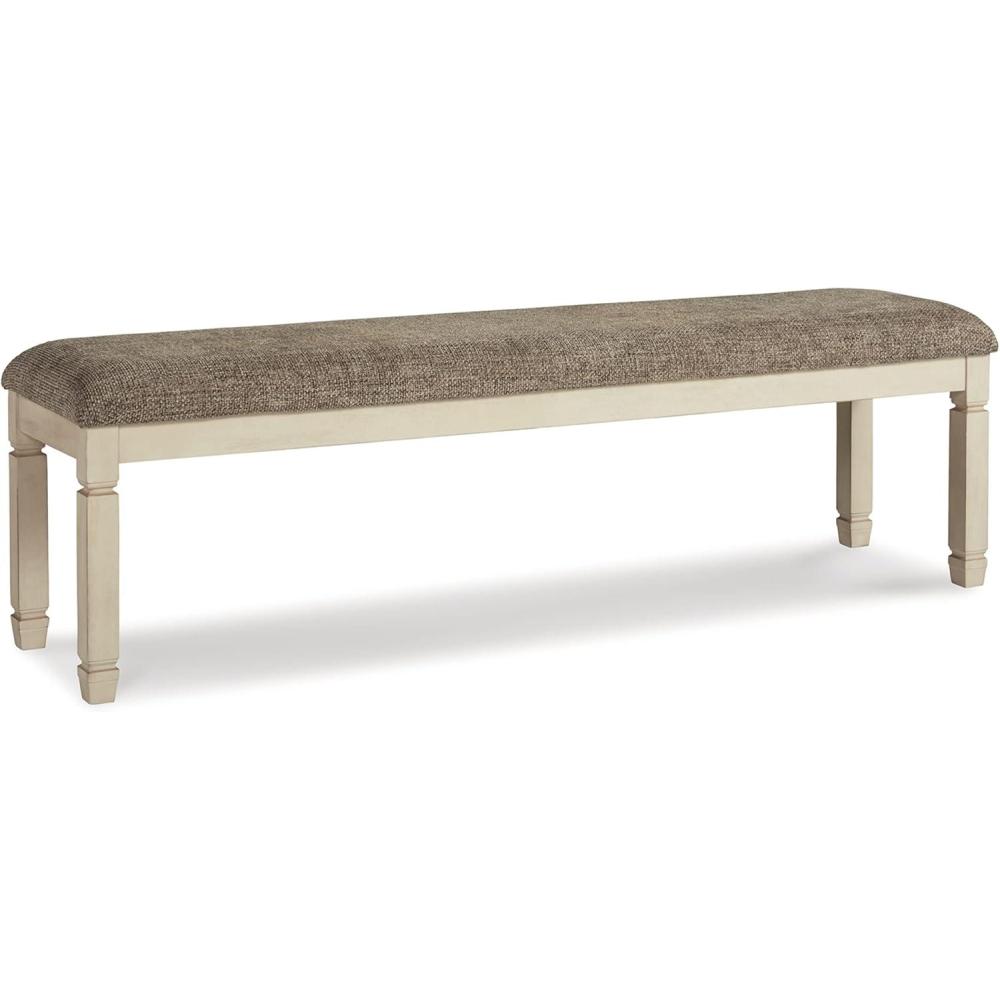 imageSignature Design by Ashley Bolanburg Casual 65quot Upholstered Dining Room Bench with Foam Cushion Antique Cream ampamp BrownAntique Cream Brown