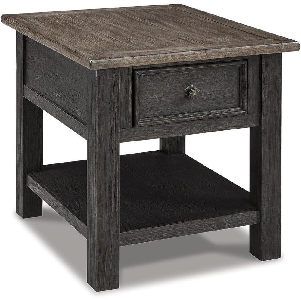 imageSignature Design by Ashley Bolanburg Farmhouse Square Two Tone End Table Antique CreamBlackish Brown
