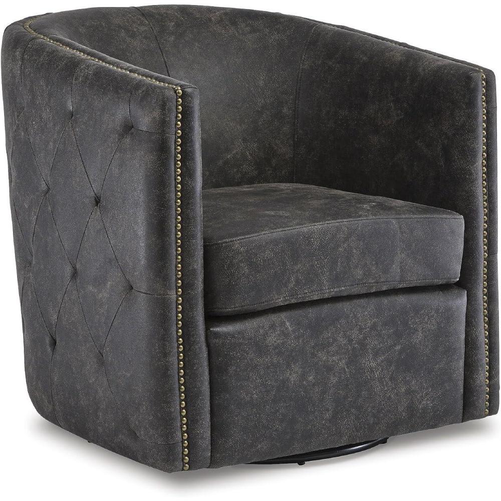 imageSignature Design by Ashley Brentlow Tufted Barrel Accent Swivel Chair Distressed Black