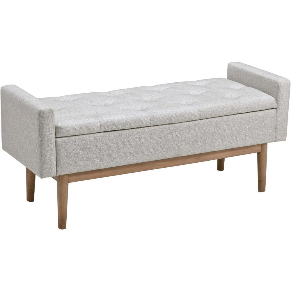imageSignature Design by Ashley Briarson Tufted Upholstered Accent Bench with Storage Beige ampamp Brown