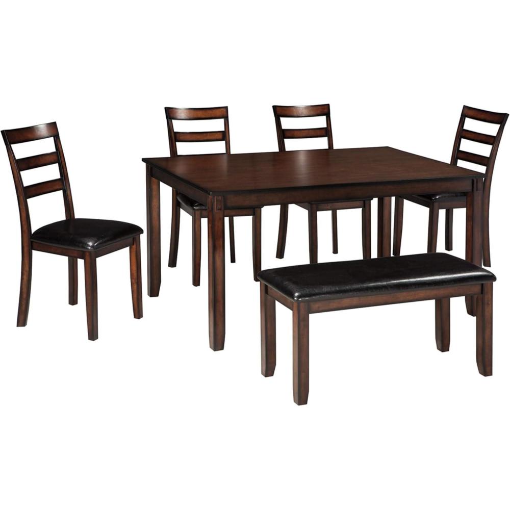 imageSignature Design by Ashley Bridson Modern 6 Piece Dining Set Includes Dining Table 4 Chairs ampamp Bench GrayDark Brown