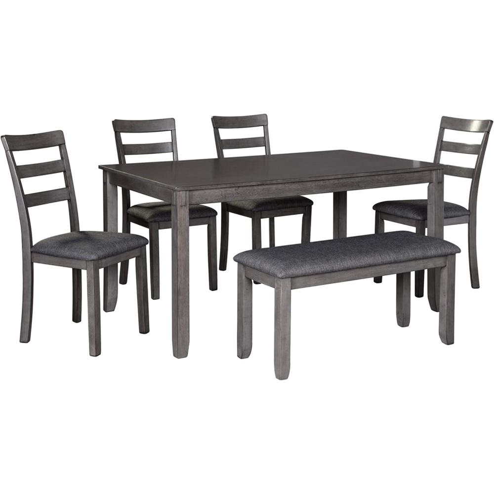 imageSignature Design by Ashley Bridson Modern 6 Piece Dining Set Includes Dining Table 4 Chairs ampamp Bench GrayGrey