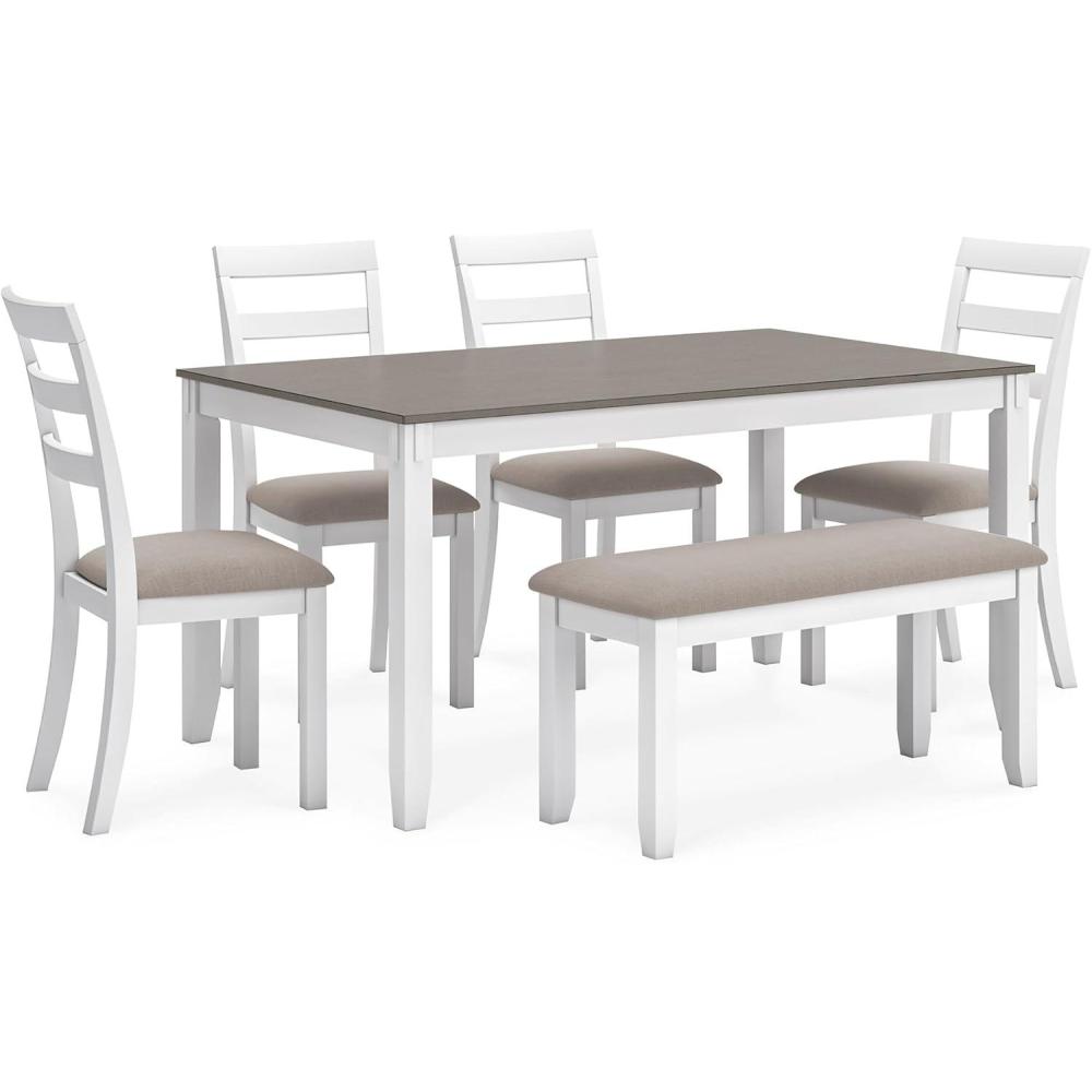 imageSignature Design by Ashley Bridson Modern 6 Piece Dining Set Includes Dining Table 4 Chairs ampamp Bench GrayWhite